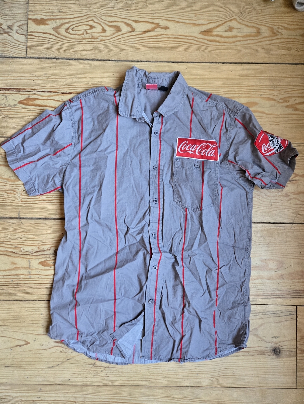 Coca-Cola Grey Stripe Button-Up Shirt Size L